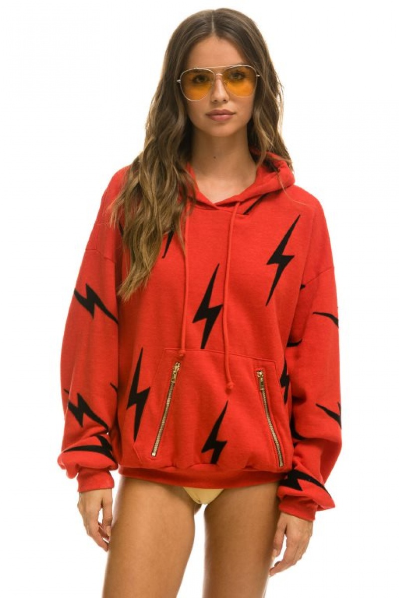 Sudadera con Capucha Aviator Nation Bolt Stitch Repeat Relaxed Pullover With Pocket Zippers Hombre Red | 63VUXEWDM