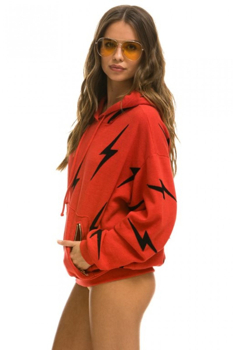 Sudadera con Capucha Aviator Nation Bolt Stitch Repeat Relaxed Pullover With Pocket Zippers Hombre Red | 63VUXEWDM