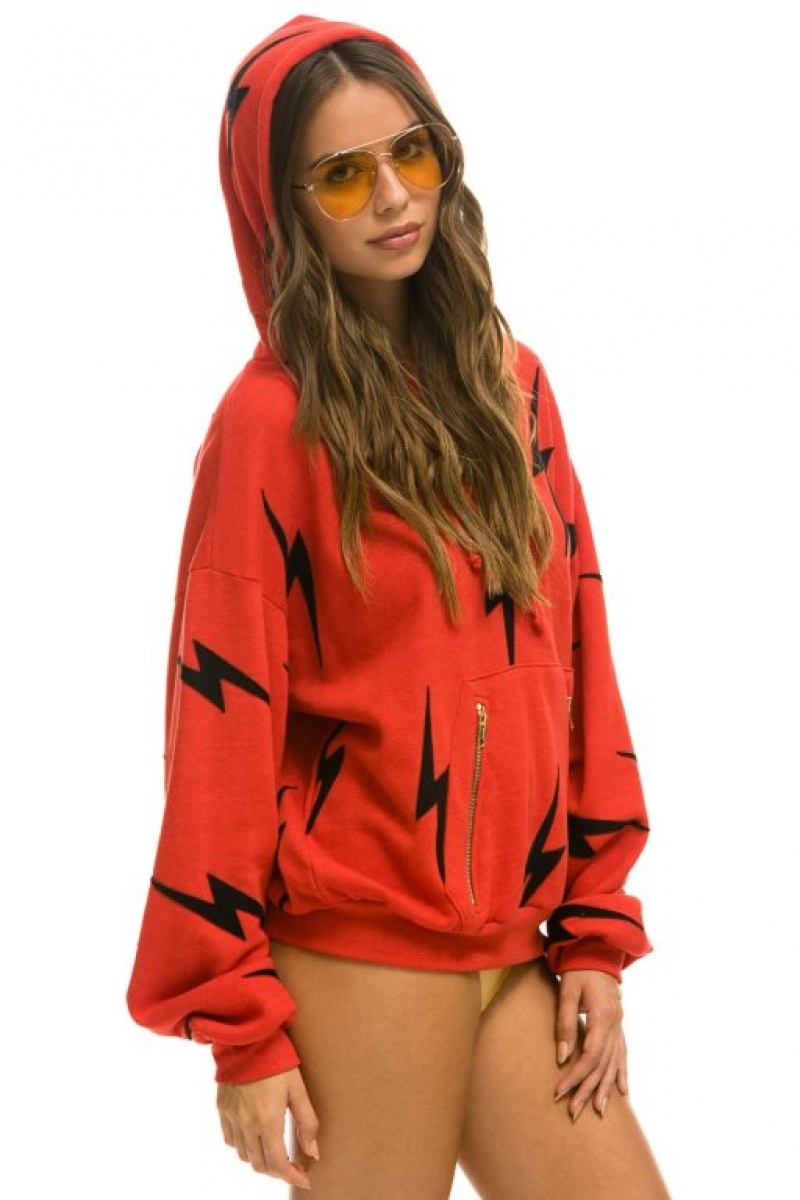 Sudadera con Capucha Aviator Nation Bolt Stitch Repeat Relaxed Pullover With Pocket Zippers Hombre Red | 63VUXEWDM
