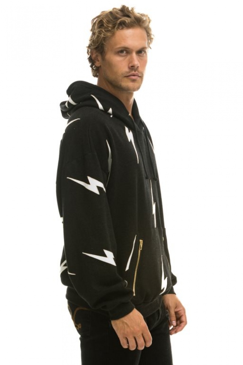Sudadera con Capucha Aviator Nation Bolt Stitch Repeat Relaxed Pullover With Pocket Zippers Hombre Black | 63ZTBPCIK