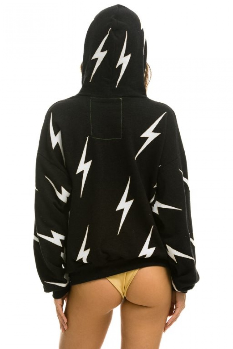 Sudadera con Capucha Aviator Nation Bolt Stitch Repeat Relaxed Pullover With Pocket Zippers Hombre Black | 63ZTBPCIK