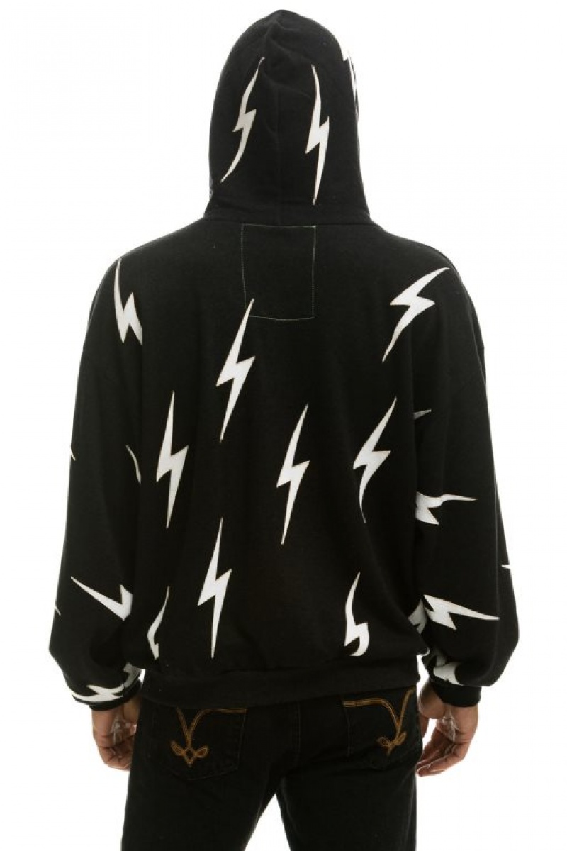 Sudadera con Capucha Aviator Nation Bolt Stitch Repeat Relaxed Pullover With Pocket Zippers Hombre Black | 63ZTBPCIK