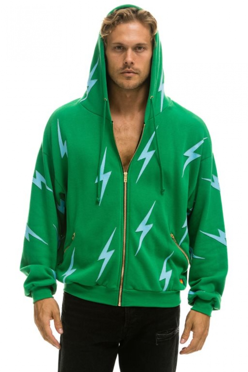 Sudadera con Capucha Aviator Nation Bolt Stitch Repeat Relaxed Zip With Pocket Zippers Mujer Green / Blue | 01VEPOBSN