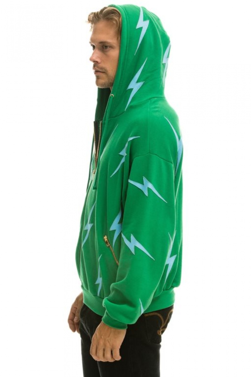 Sudadera con Capucha Aviator Nation Bolt Stitch Repeat Relaxed Zip With Pocket Zippers Mujer Green / Blue | 01VEPOBSN