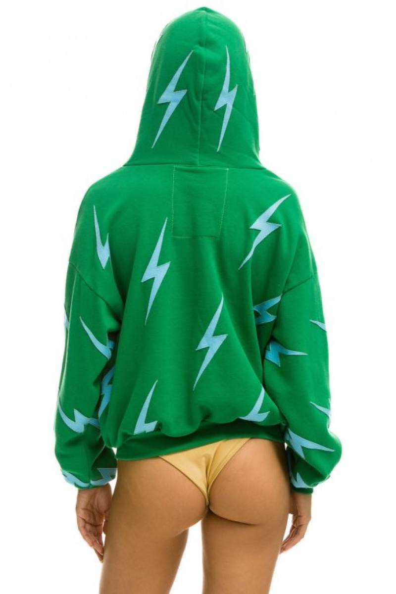 Sudadera con Capucha Aviator Nation Bolt Stitch Repeat Relaxed Zip With Pocket Zippers Mujer Green / Blue | 01VEPOBSN