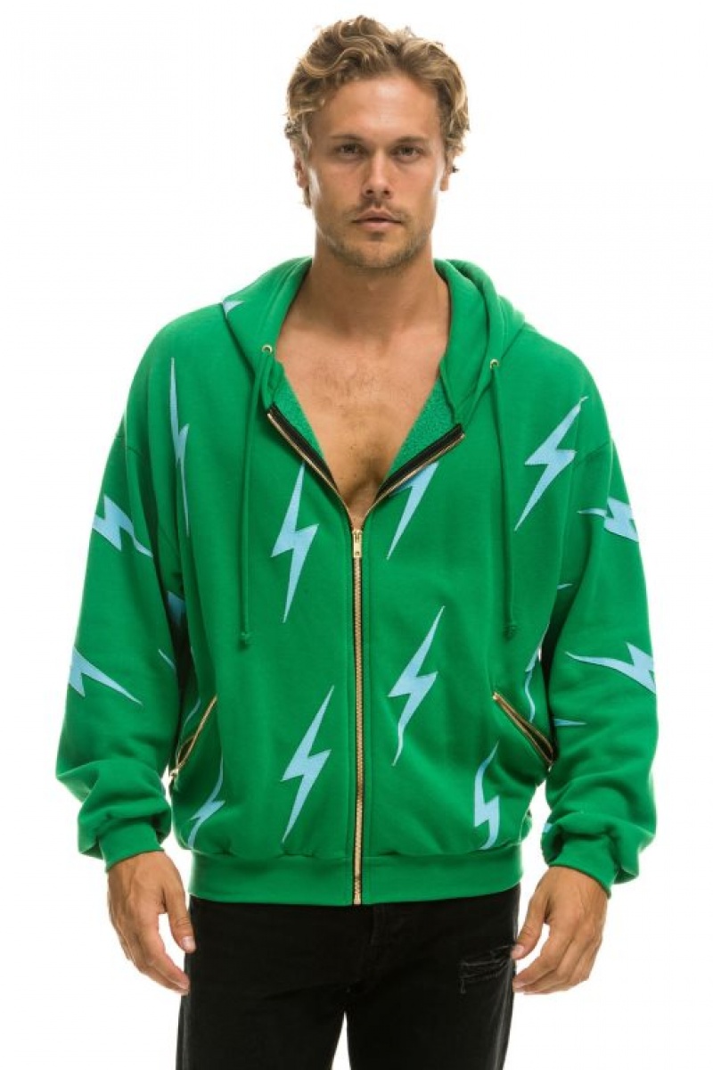 Sudadera con Capucha Aviator Nation Bolt Stitch Repeat Relaxed Zip With Pocket Zippers Mujer Green / Blue | 01VEPOBSN