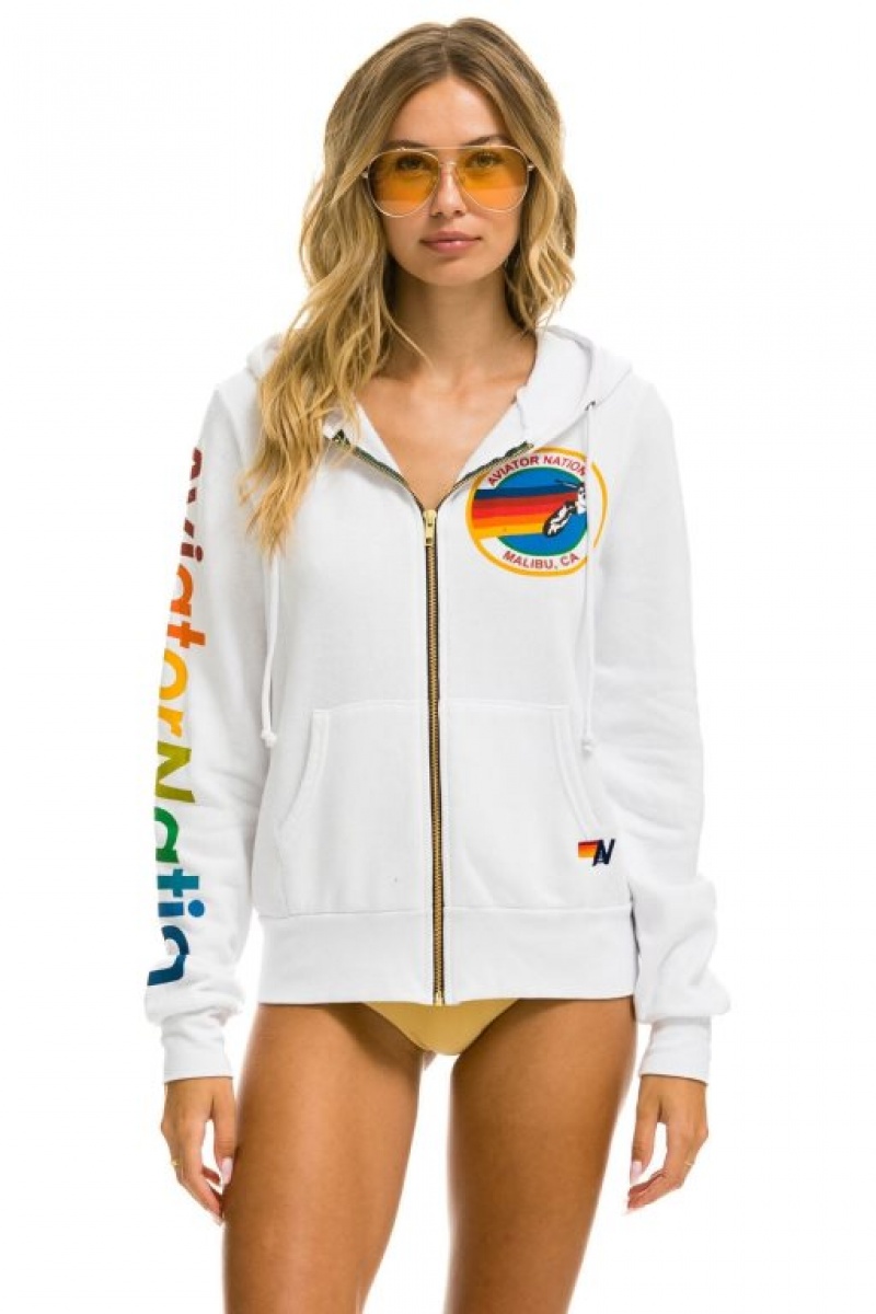 Sudadera con Capucha Aviator Nation Bu Zip Hombre White | 61MSGXLHJ