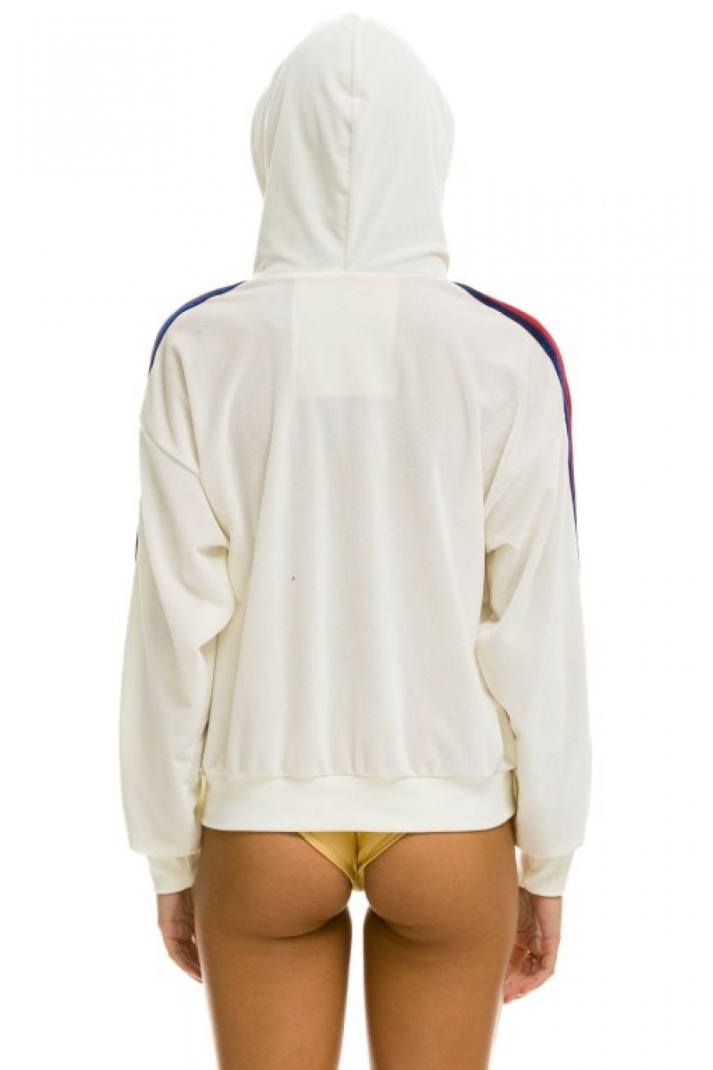 Sudadera con Capucha Aviator Nation Classic Velvet Relaxed Zip Hombre White | 59ZSXLUNJ