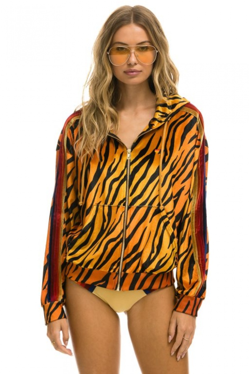 Sudadera con Capucha Aviator Nation Classic Velvet Relaxed Zip Hombre Tiger | 60AWOJBCN