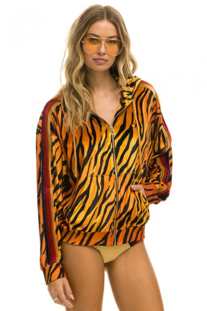 Sudadera con Capucha Aviator Nation Classic Velvet Relaxed Zip Hombre Tiger | 60AWOJBCN