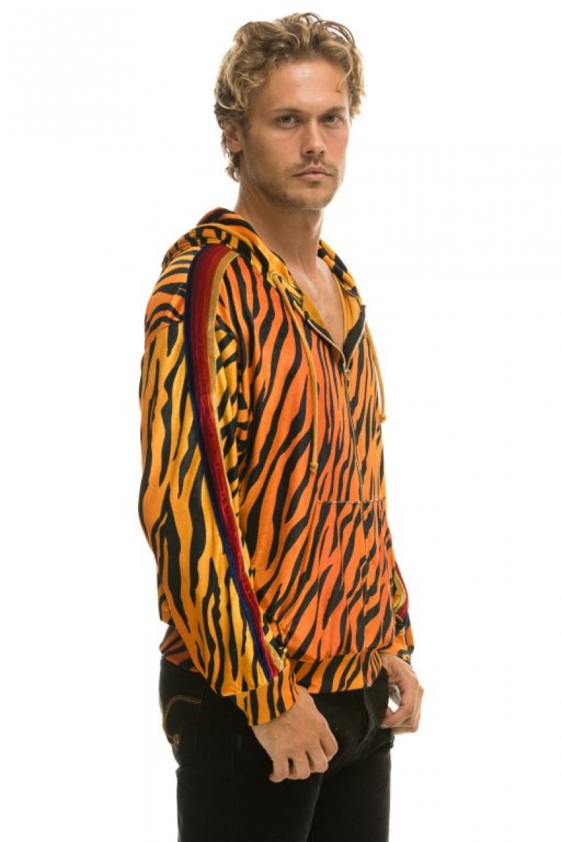 Sudadera con Capucha Aviator Nation Classic Velvet Relaxed Zip Hombre Tiger | 60AWOJBCN