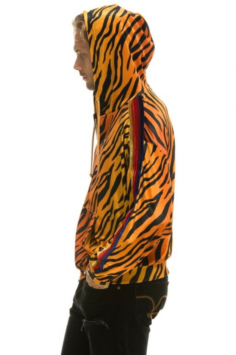 Sudadera con Capucha Aviator Nation Classic Velvet Relaxed Zip Hombre Tiger | 60AWOJBCN