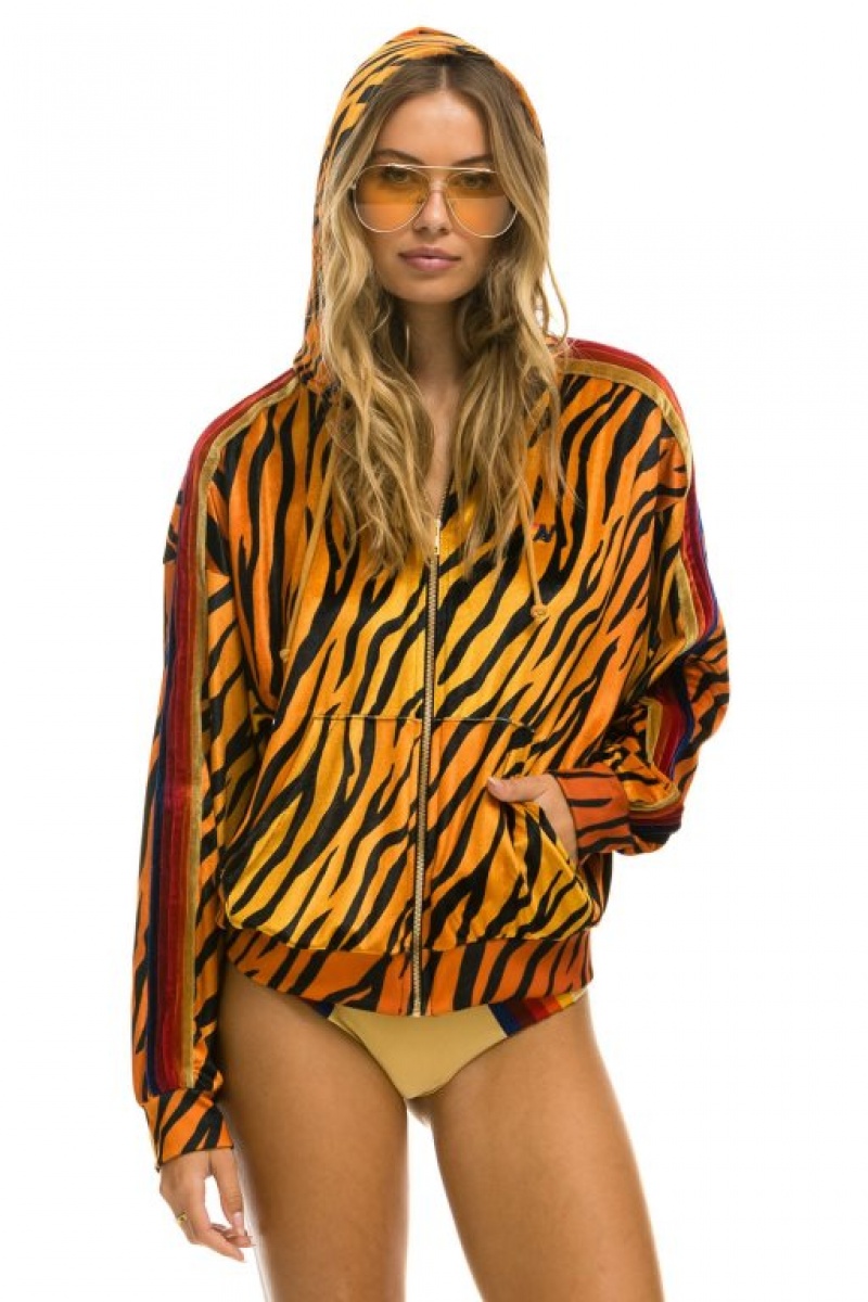 Sudadera con Capucha Aviator Nation Classic Velvet Relaxed Zip Hombre Tiger | 60AWOJBCN