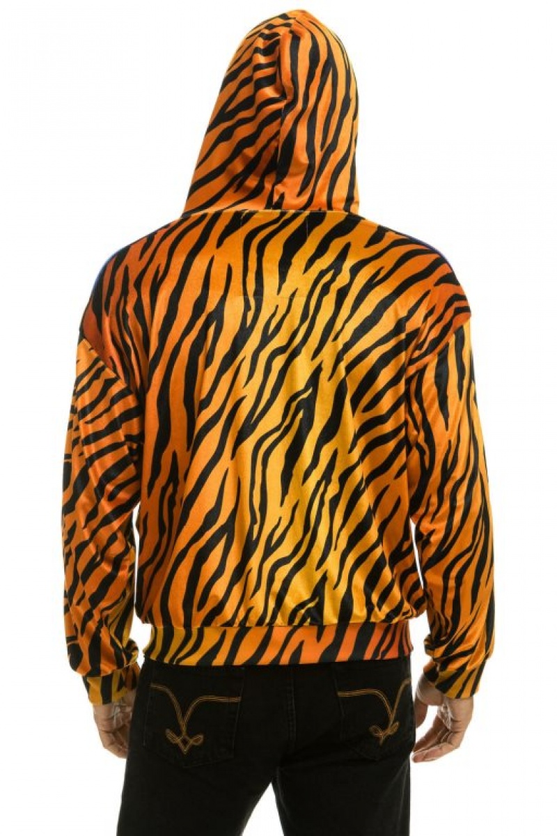 Sudadera con Capucha Aviator Nation Classic Velvet Relaxed Zip Hombre Tiger | 60AWOJBCN