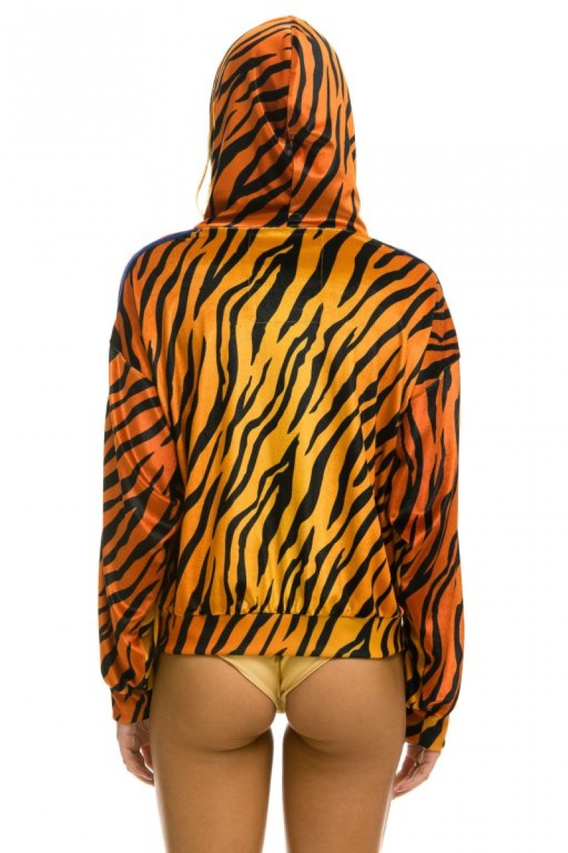 Sudadera con Capucha Aviator Nation Classic Velvet Relaxed Zip Hombre Tiger | 60AWOJBCN