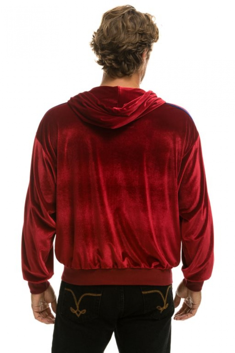 Sudadera con Capucha Aviator Nation Classic Velvet Relaxed Zip Hombre Red | 60CGOVQUE