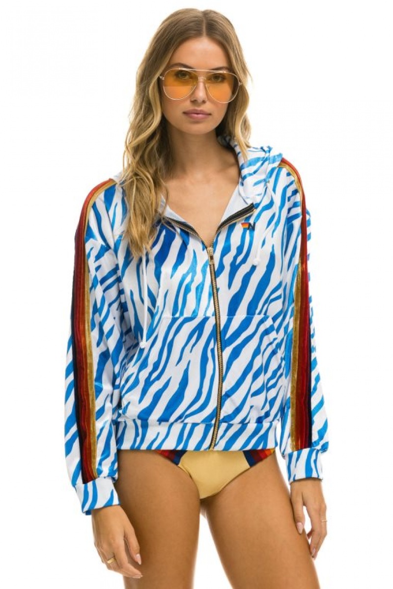 Sudadera con Capucha Aviator Nation Classic Velvet Relaxed Zip Hombre Blue | 60DKUPWRQ