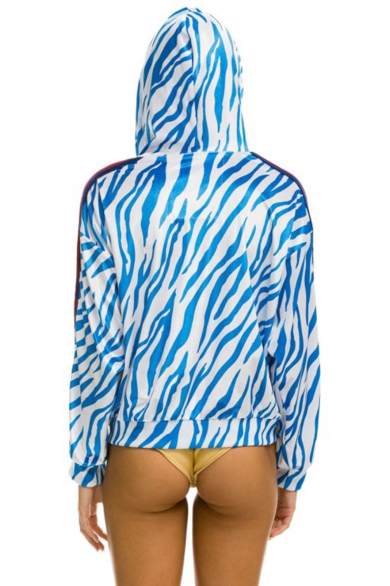 Sudadera con Capucha Aviator Nation Classic Velvet Relaxed Zip Hombre Blue | 60DKUPWRQ