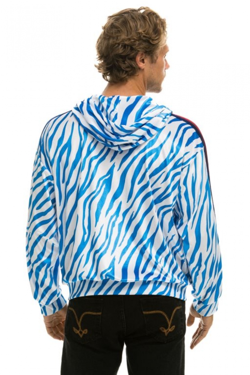 Sudadera con Capucha Aviator Nation Classic Velvet Relaxed Zip Hombre Blue | 60DKUPWRQ