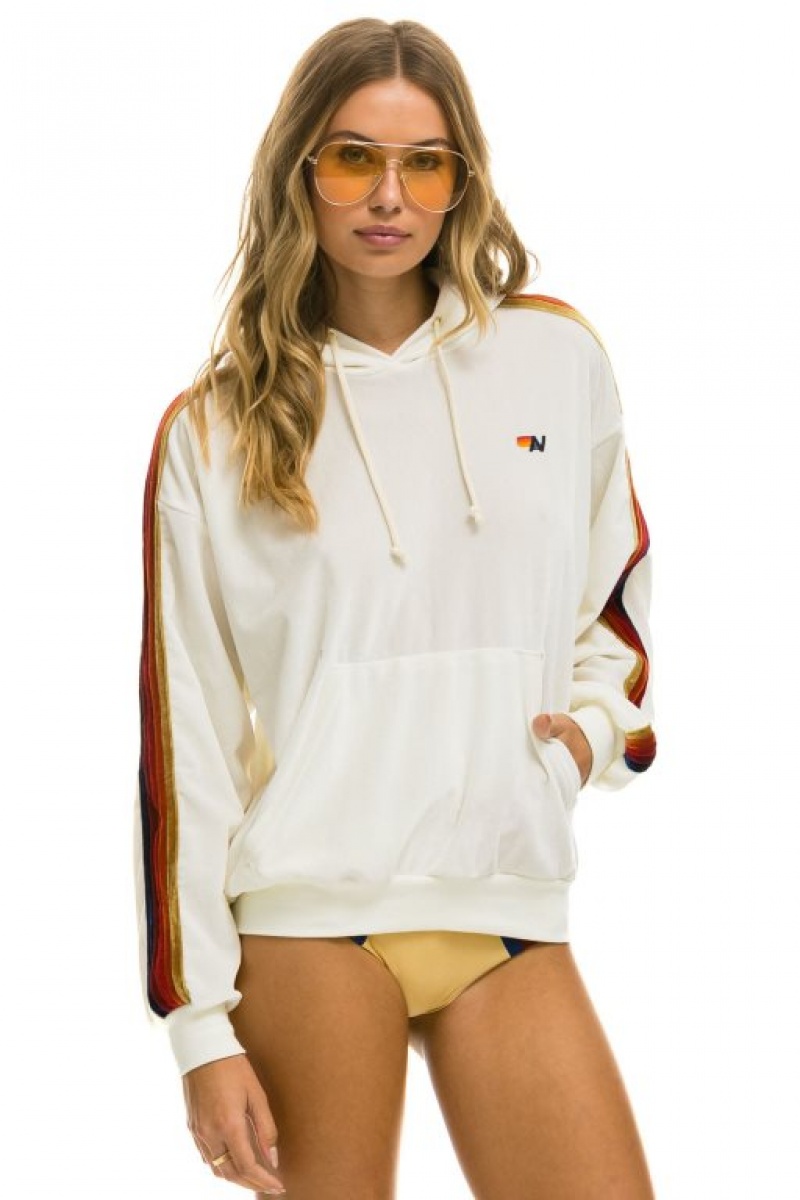 Sudadera con Capucha Aviator Nation Classic Velvet Relaxed Pullover Hombre White | 63TPQMLXZ