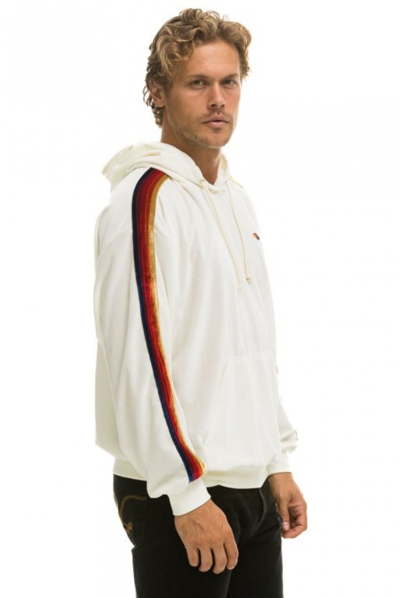 Sudadera con Capucha Aviator Nation Classic Velvet Relaxed Pullover Hombre White | 63TPQMLXZ