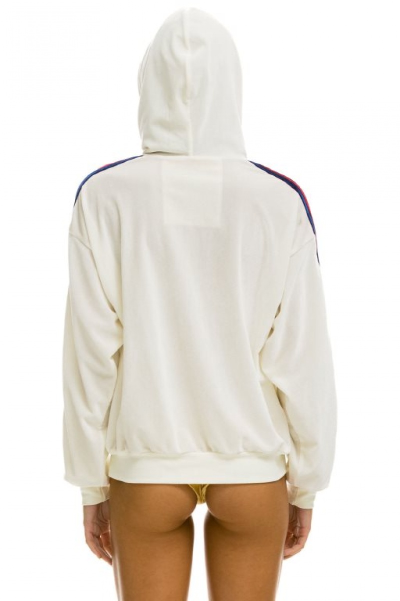 Sudadera con Capucha Aviator Nation Classic Velvet Relaxed Pullover Hombre White | 63TPQMLXZ