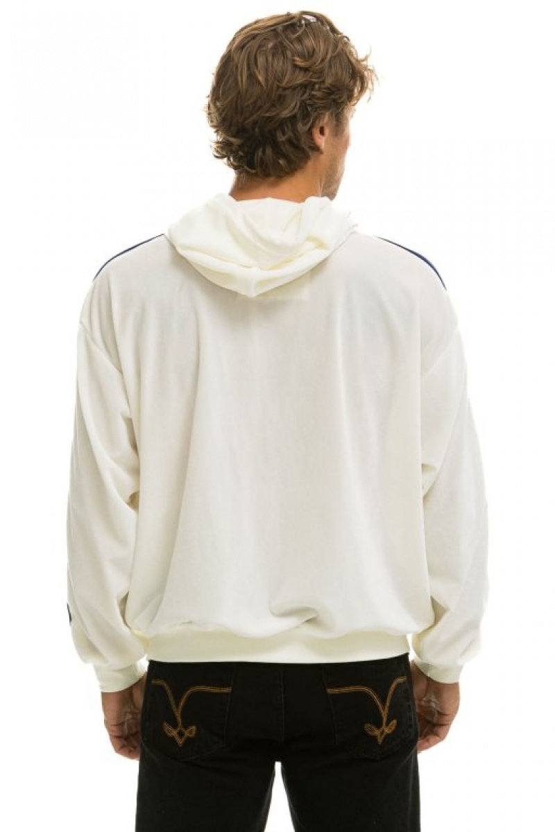 Sudadera con Capucha Aviator Nation Classic Velvet Relaxed Pullover Hombre White | 63TPQMLXZ