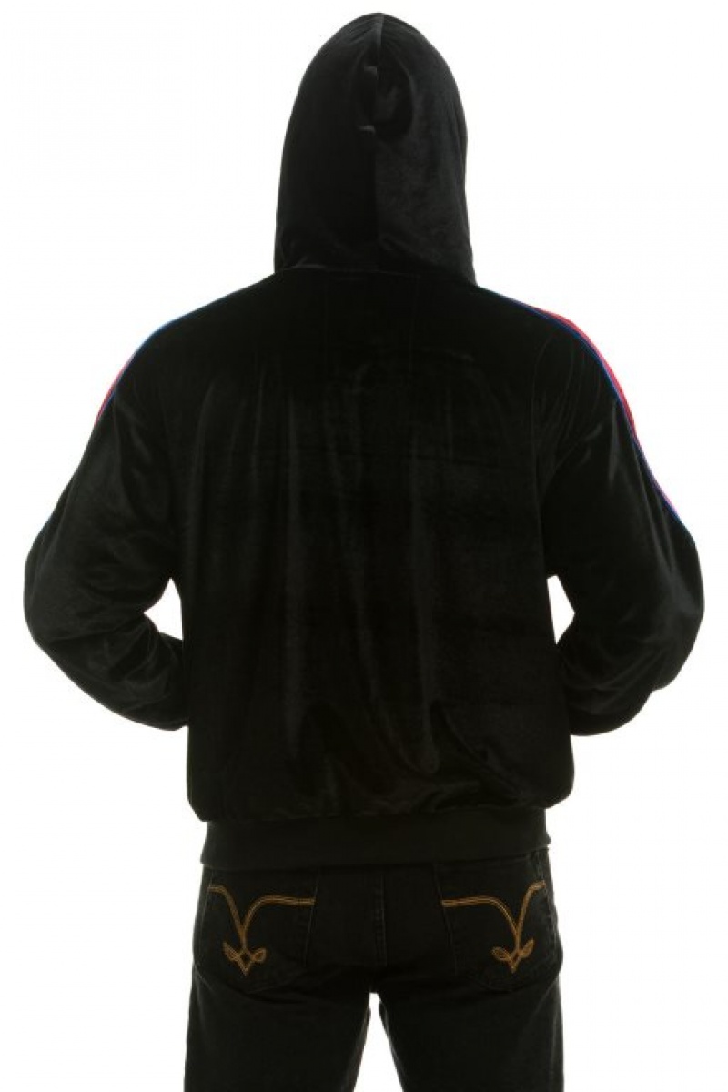 Sudadera con Capucha Aviator Nation Classic Velvet Relaxed Zip Mujer Black | 01VBSKAJX