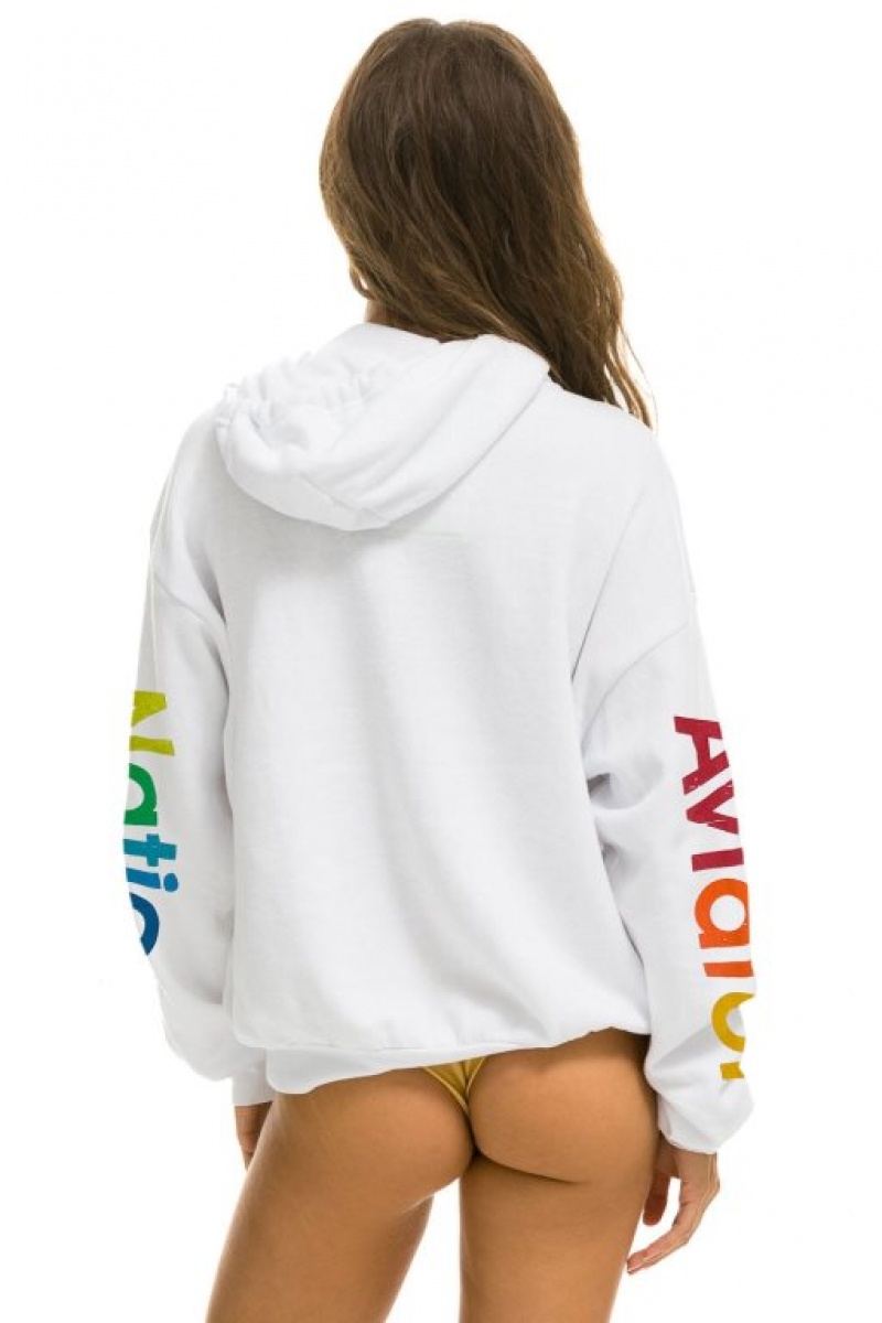 Sudadera con Capucha Aviator Nation Hamptons Relaxed Pullover Mujer White | 07VBFGSOQ
