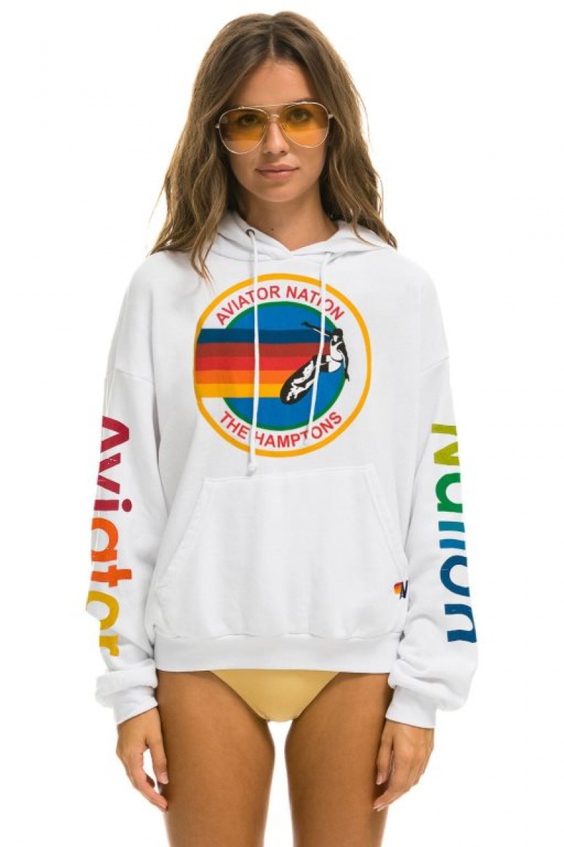 Sudadera con Capucha Aviator Nation Hamptons Relaxed Pullover Mujer White | 07VBFGSOQ