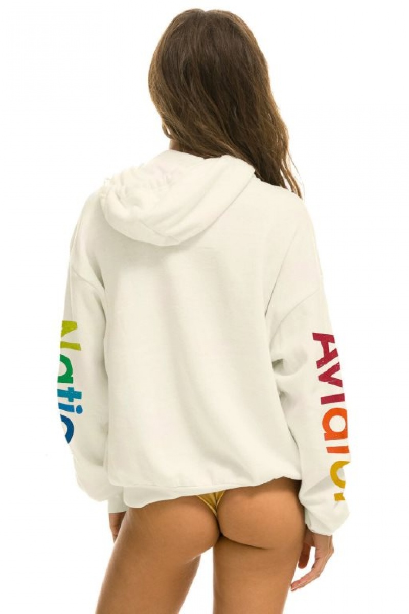 Sudadera con Capucha Aviator Nation Hamptons Relaxed Pullover Mujer White | 07WFQPBOR
