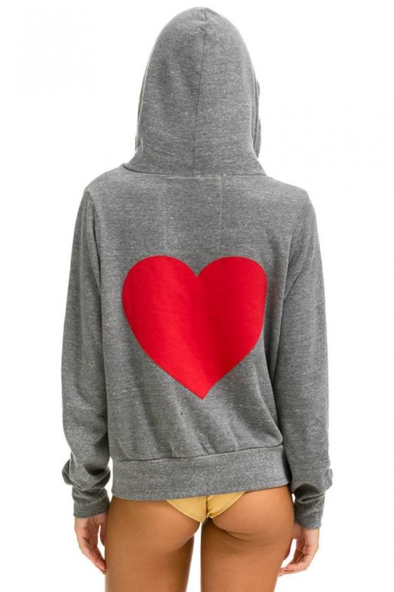 Sudadera con Capucha Aviator Nation Heart Stitch Zip Hombre Grey | 59TAQBNXE
