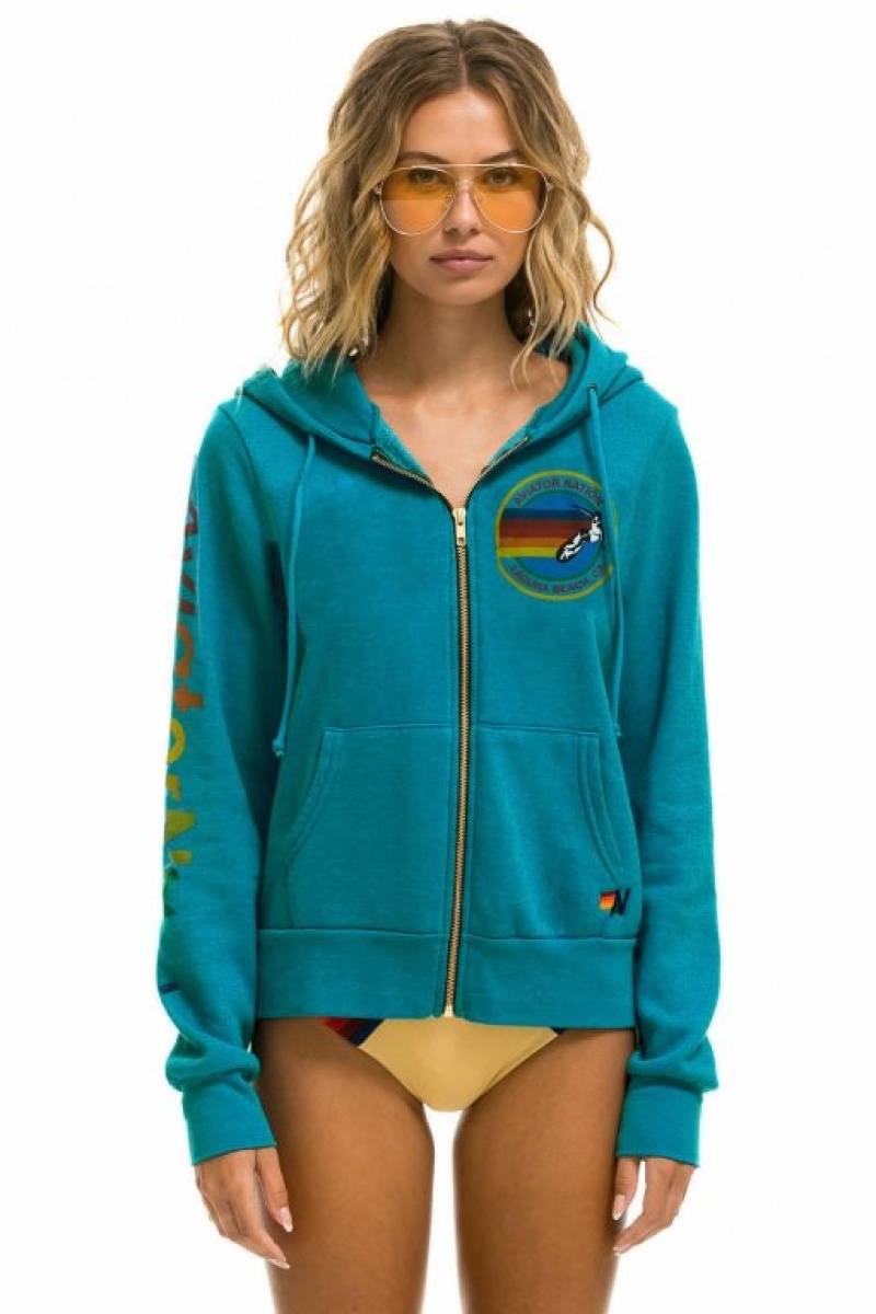 Sudadera con Capucha Aviator Nation Laguna Beach Hombre Turquoise | 61CEVDAOK