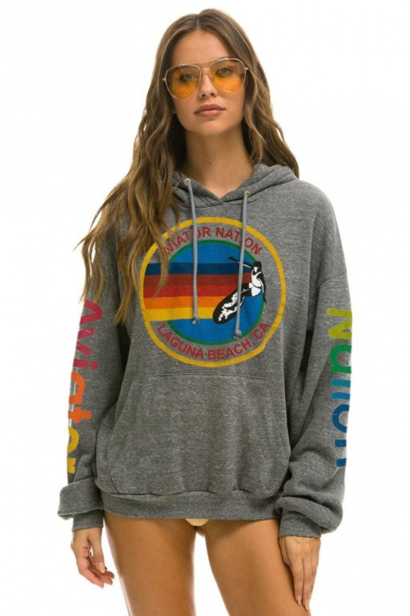 Sudadera con Capucha Aviator Nation Laguna Beach Relaxed Pullover Hombre Grey | 64ISWOKMJ