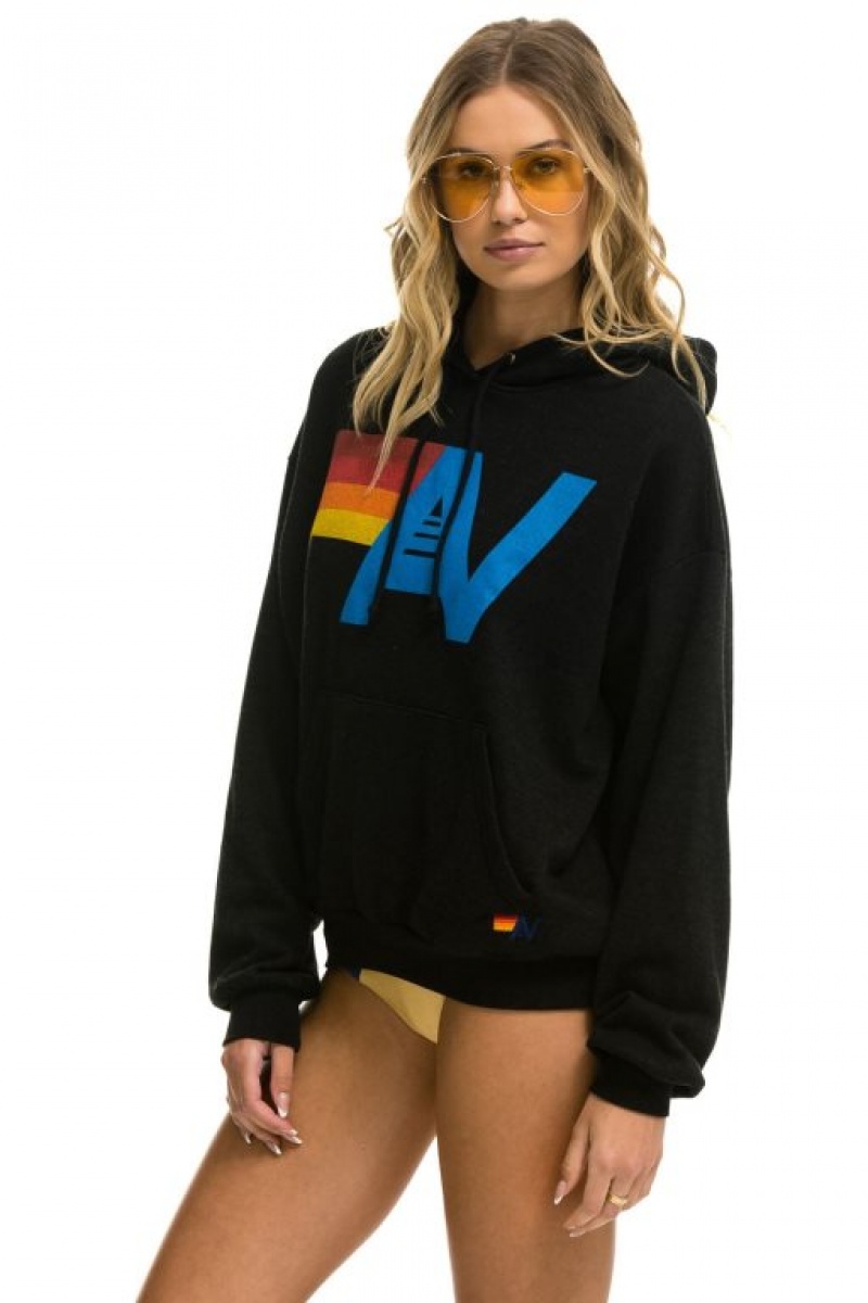 Sudadera con Capucha Aviator Nation Logo Pullover Relaxed Mujer Black | 05VLHOJMF