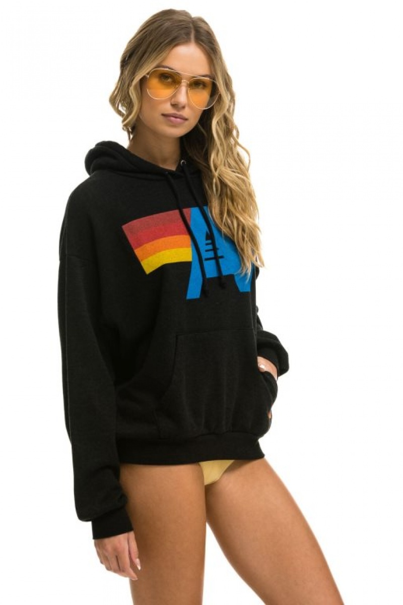 Sudadera con Capucha Aviator Nation Logo Pullover Relaxed Mujer Black | 05VLHOJMF