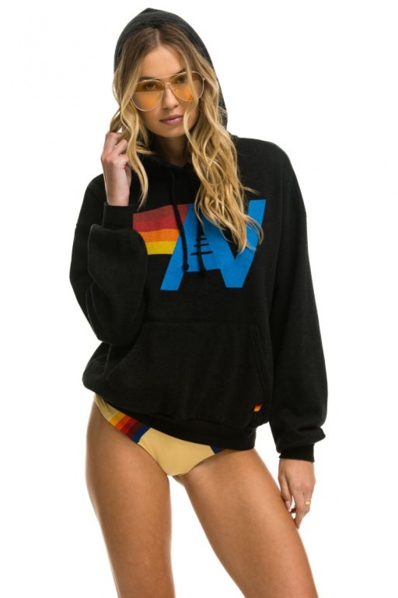 Sudadera con Capucha Aviator Nation Logo Pullover Relaxed Mujer Black | 05VLHOJMF