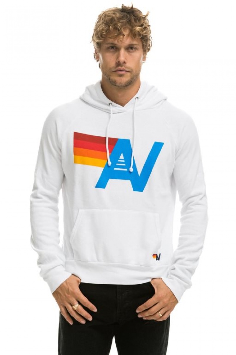 Sudadera con Capucha Aviator Nation Logo Pullover Mujer White | 05VSTFKEU