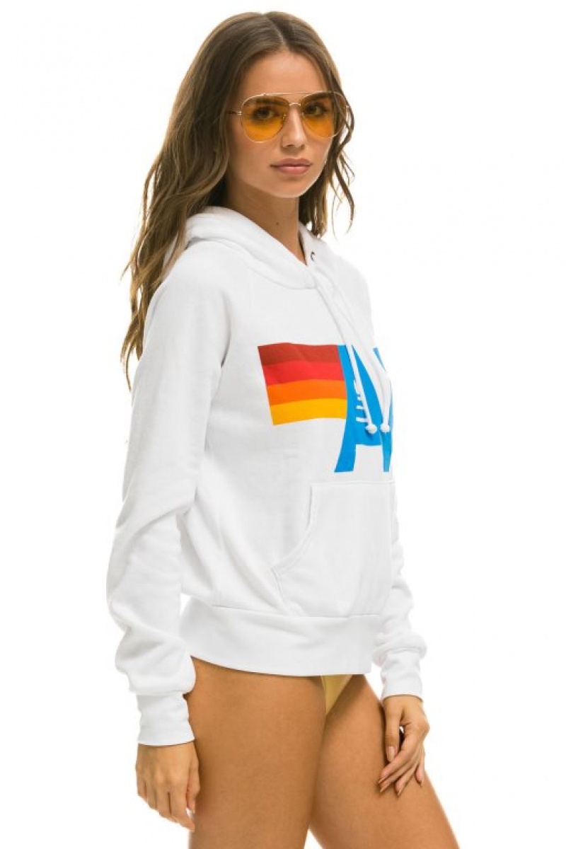 Sudadera con Capucha Aviator Nation Logo Pullover Mujer White | 05VSTFKEU