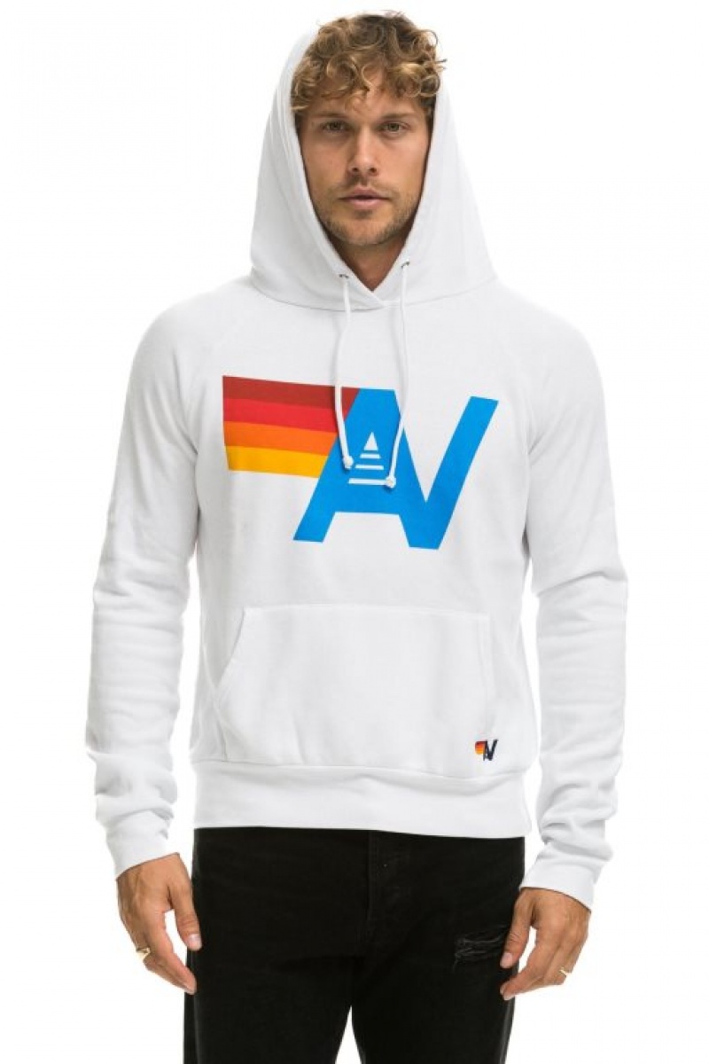 Sudadera con Capucha Aviator Nation Logo Pullover Mujer White | 05VSTFKEU