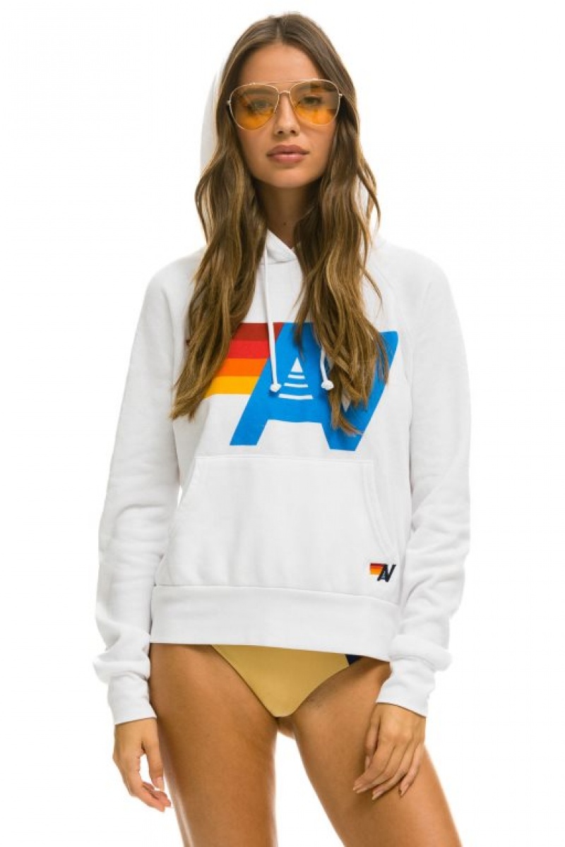 Sudadera con Capucha Aviator Nation Logo Pullover Mujer White | 05VSTFKEU