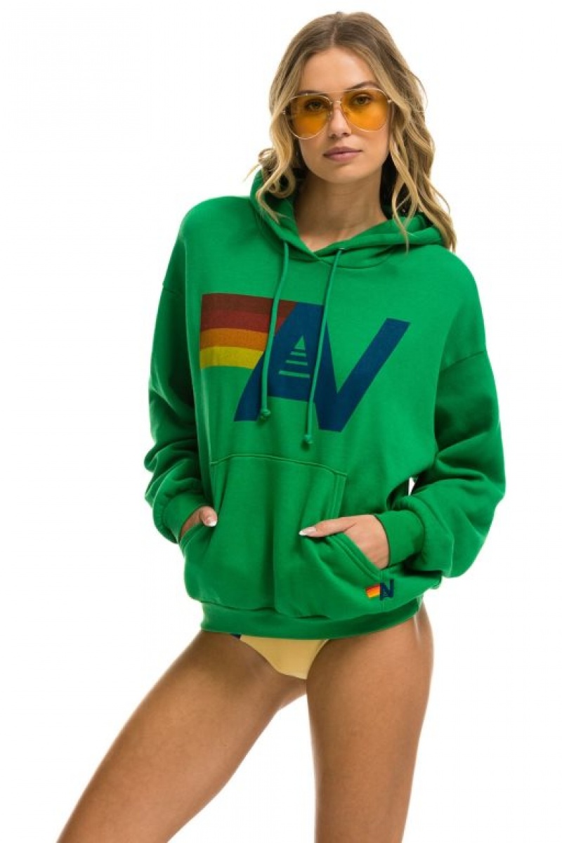 Sudadera con Capucha Aviator Nation Logo Pullover Relaxed Hombre Green | 63PGHVFOT