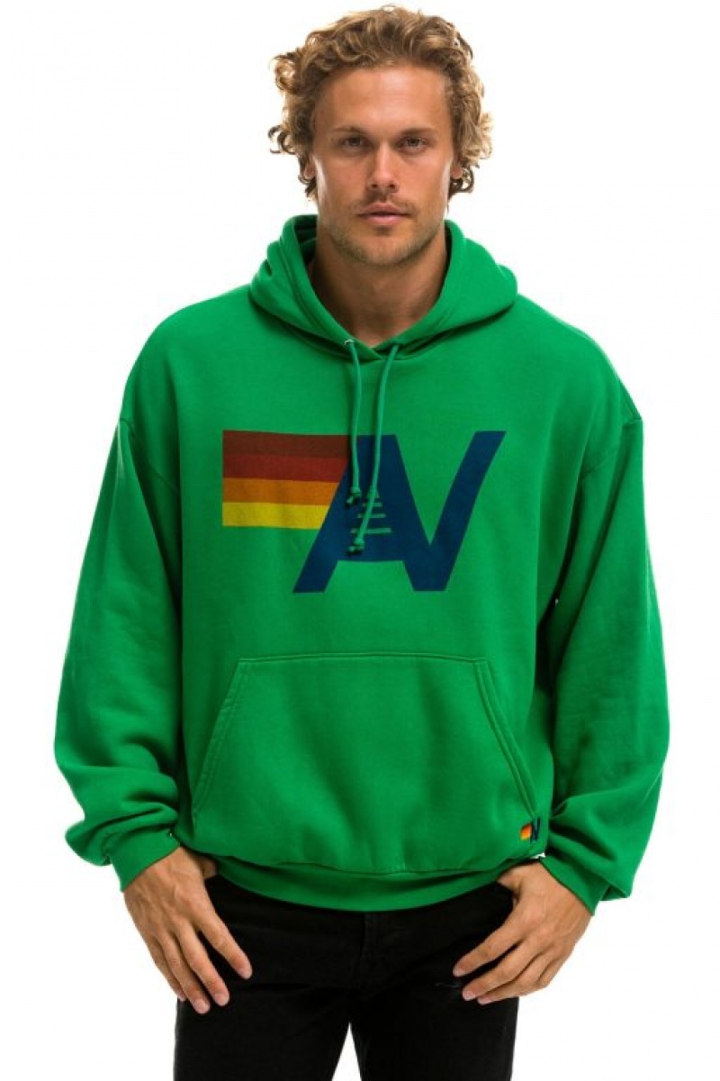 Sudadera con Capucha Aviator Nation Logo Pullover Relaxed Hombre Green | 63PGHVFOT
