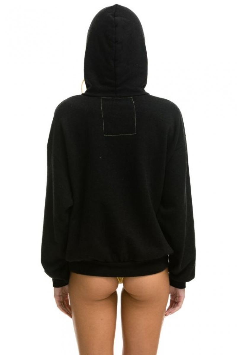 Sudadera con Capucha Aviator Nation Logo Pullover Relaxed Hombre Black | 63PMZVQCS