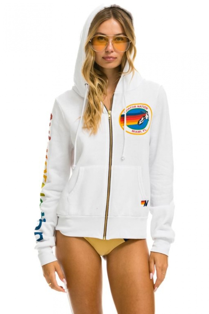 Sudadera con Capucha Aviator Nation Miami Hombre White | 60SBEJLNM