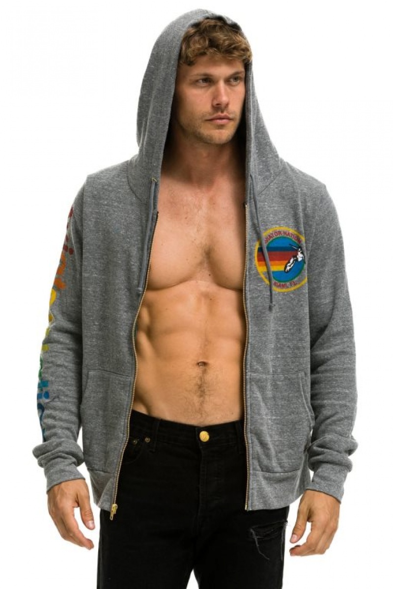 Sudadera con Capucha Aviator Nation Miami Hombre Grey | 61AJKRNZO