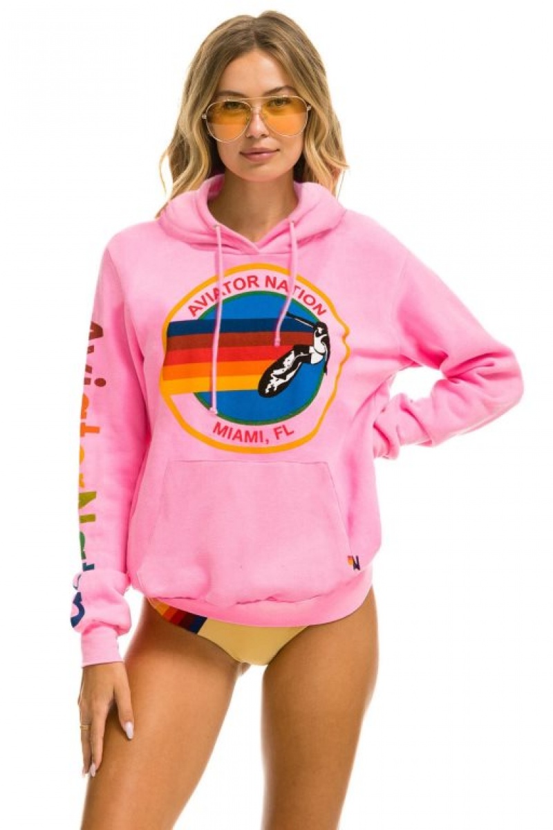 Sudadera con Capucha Aviator Nation Miami Pullover Hombre Pink | 64IFQPXMA