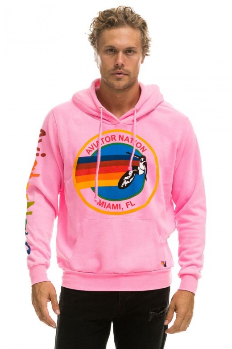 Sudadera con Capucha Aviator Nation Miami Pullover Hombre Pink | 64IFQPXMA
