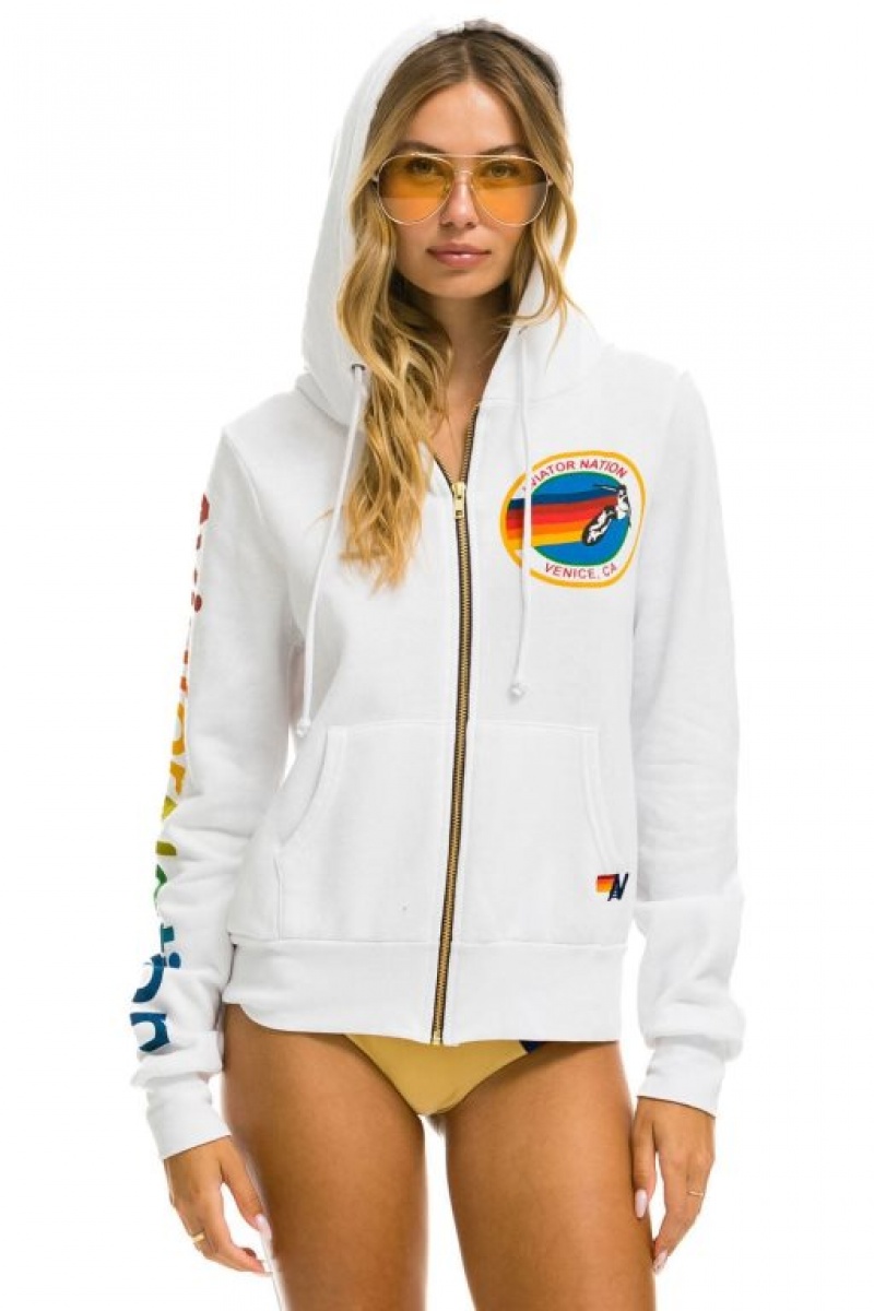 Sudadera con Capucha Aviator Nation Mujer White | 02WFXKOVL