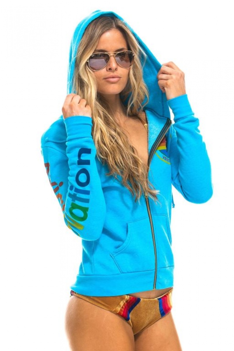 Sudadera con Capucha Aviator Nation Mujer Blue | 02YHTVAWB